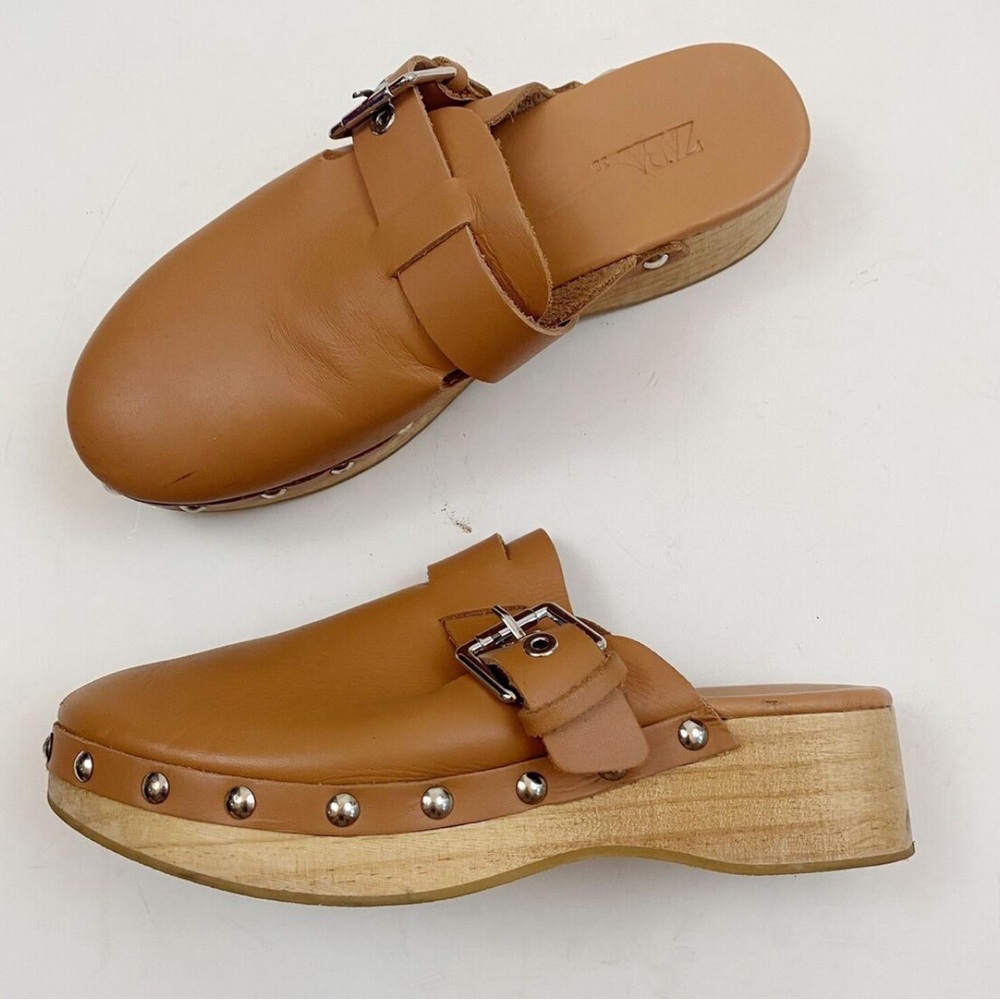 Zara Tan clogs with buckle detail Size 35